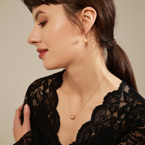 10-12mm 18K Gold Golden South Sea Pearl & Daisy Earrings - House Of Pearls